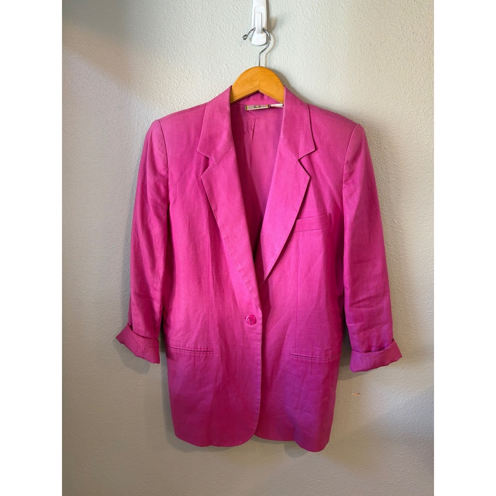 WTC Linen Blazer Women Size M Fuchsia Pink Single Button VTG Professional